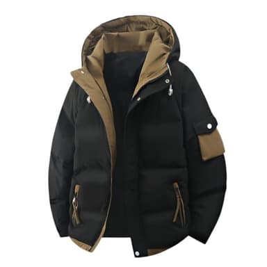 2位 foxseon [foxseon] ダウンジャケット メンズ ダウンコート モッズコート 中綿 フード付き 防寒 コート 厚手 防寒 防風 保温 メンズ アウター カジュアル 男女兼用 冬 ジャンパー コート Black-2XL - ¥6,980