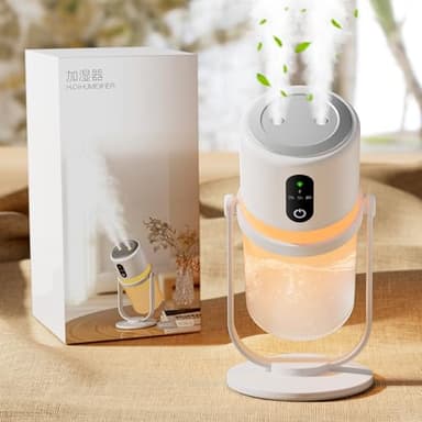 1位 Wanedor 【Amazon.co.jp限定】卓上 小型 加湿器【2025新モデル・多機能加湿器】超音波式 ダブル噴霧 抗菌 90°回転ミスト 25dB静音 大容量バッテリー内蔵 コードレス アロマ対応 暖光LED 明るさ調節可能 タイマー機能 空焚き防止 持ち運び便利 省エネ 300ml大容量 次亜塩素酸水対応 車載/寝室/オフィス/リビング対応 乾燥/花粉症/肌荒れ対策 日本語説明書 プレゼント - ¥1,899